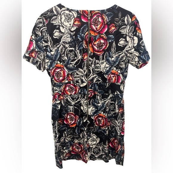 French Connection Rose Print Black/Multicolor Sheath Mini Dress Size 10/Large - Picture 4 of 7